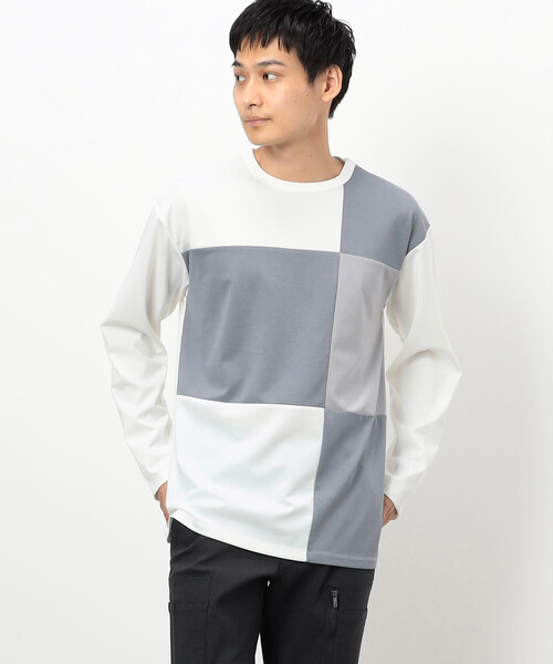 COMME CA ISM(コムサイズム)の「カラーブロック パッチワーク クルーネックTシャツ(長袖)(Tシャツ/カットソー・メンズ・ベージュ/ホワイト/ブラック・LARGE/MEDIUM)」の5枚目の写真