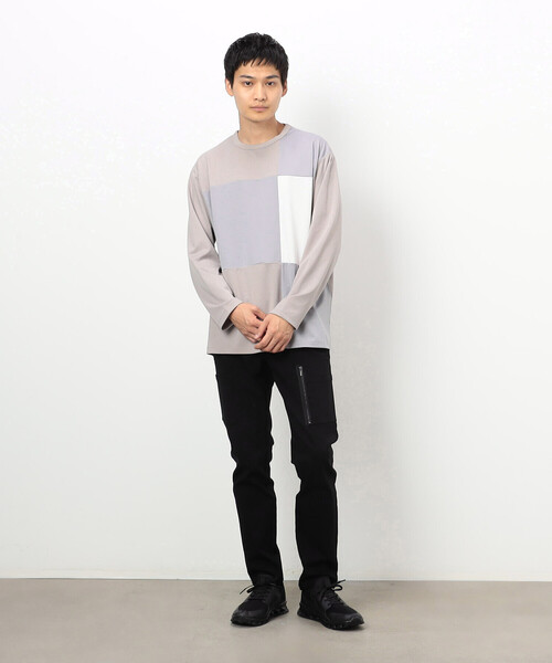 COMME CA ISM(コムサイズム)の「カラーブロック パッチワーク クルーネックTシャツ(長袖)(Tシャツ/カットソー・メンズ・ベージュ/ホワイト/ブラック・LARGE/MEDIUM)」の8枚目の写真
