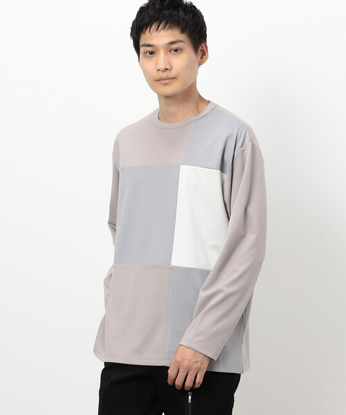 COMME CA ISM(コムサイズム)の「カラーブロック パッチワーク クルーネックTシャツ(長袖)(Tシャツ/カットソー・メンズ・ベージュ/ホワイト/ブラック・LARGE/MEDIUM)」の9枚目の写真