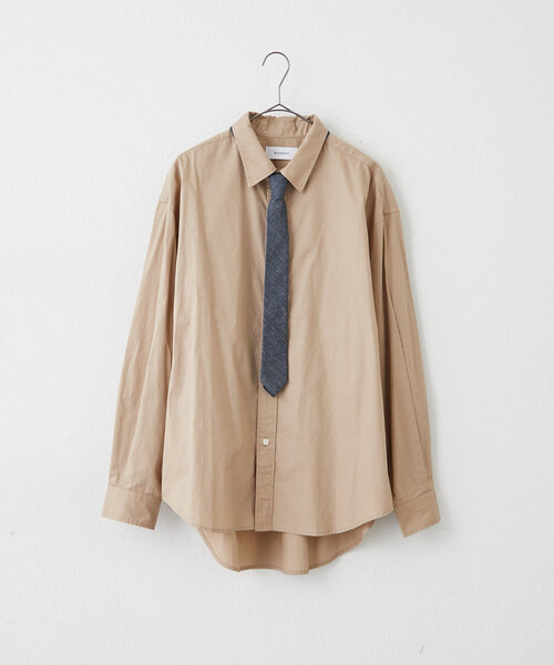 WHIMSIC（ウィムジック）の「【UNISEX】ネクタイ付きレギュラーカラ―シャツ（シャツ/ブラウス・レディース・ブルー/ピンク/ベージュ・FREE）」の4枚目の写真