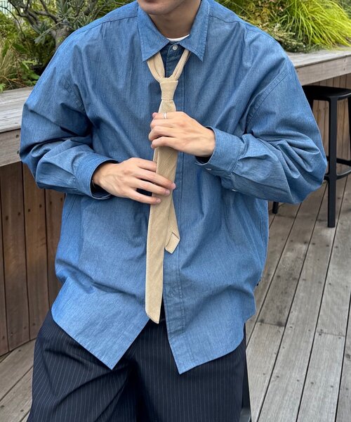 WHIMSIC（ウィムジック）の「【UNISEX】ネクタイ付きレギュラーカラ―シャツ（シャツ/ブラウス・レディース・ブルー/ピンク/ベージュ・FREE）」の14枚目の写真