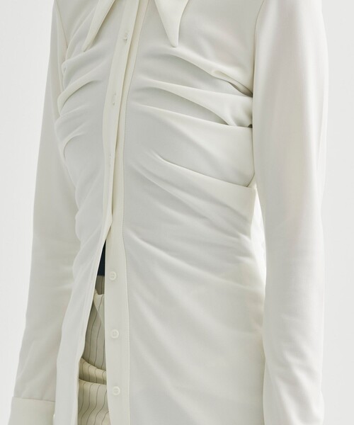 AKIKOAOKI（アキコアオキ）の「【AKIKOAOKI/アキコアオキ】Heidi 01/ドレープロングシャツ（シャツ/ブラウス・レディース・ブラック/オフホワイト・FREE）」の10枚目の写真