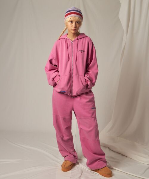 【SEQUENZ（シークエンズ）】DOUBLE KNEE WASHED SWEAT PANTS / スノーウォッシュ加工 刺繍 オーバーサイズ ヴィンテージライク 刺繍 裏起毛 【セットアップ対応】（スウェットパンツ）｜SEQUENZ（シークエンズ）