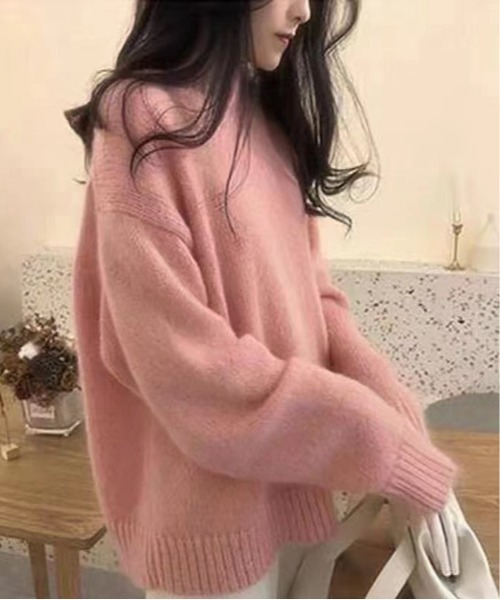 Teem Store(チームストア)の「【新仕様】万能ラウンドネック 柔らかいシンプルルーズニット マシュマロニット(ニット/セーター・レディース・ブラック/ブラウン/ピンク/ベージュ/ホワイト/ワインレッド/ダークグレー・F)」の6枚目の写真