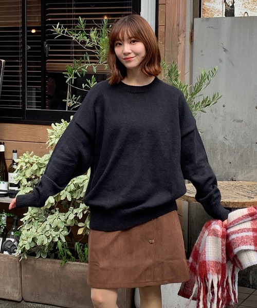 Teem Store(チームストア)の「【新仕様】万能ラウンドネック 柔らかいシンプルルーズニット マシュマロニット(ニット/セーター・レディース・ブラック/ブラウン/ピンク/ベージュ/ホワイト/ワインレッド/ダークグレー・F)」の18枚目の写真