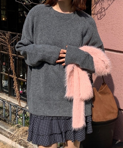 Teem Store(チームストア)の「【新仕様】万能ラウンドネック 柔らかいシンプルルーズニット マシュマロニット(ニット/セーター・レディース・ブラック/ブラウン/ピンク/ベージュ/ホワイト/ワインレッド/ダークグレー・F)」の13枚目の写真