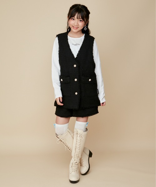 JENNI love（ジェニィラブ）の「【ウエスト調整可能】ツイードショートパンツ（その他パンツ・キッズ・ブラック/その他・130cm/140cm/150cm/160cm）」の3枚目の写真