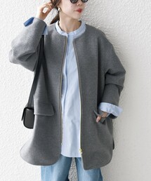 SHIPS any | SHIPS any: SUPER100 ノーカラー ジップ ショートコート(ノーカラーコート)