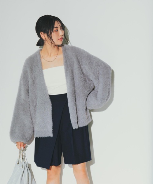 シャギーVネックボリュームニットカーディガン（カーディガン/ボレロ）｜ur's（ユアーズ）