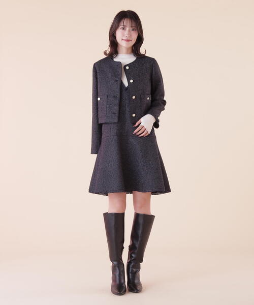 JILL STUARTオリジナル　ツイードノーカラ ージャケット セール】◇ラメツイードチェックノーカラージャケット