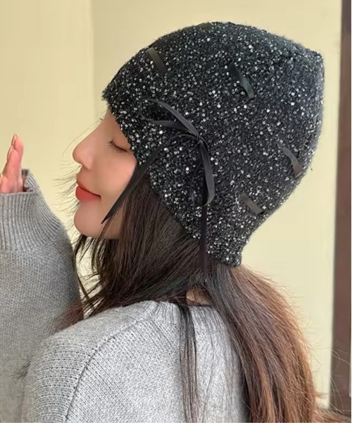 Jelly moo(ジェリームー)の「【 Jelly moo / ジェリームー 】 リボン スパンコール ビーニー / ニットキャップ / 帽子 #_(ニットキャップ/ビーニー・レディース・ブラック系その他/ブラック・FREE)」の5枚目の写真