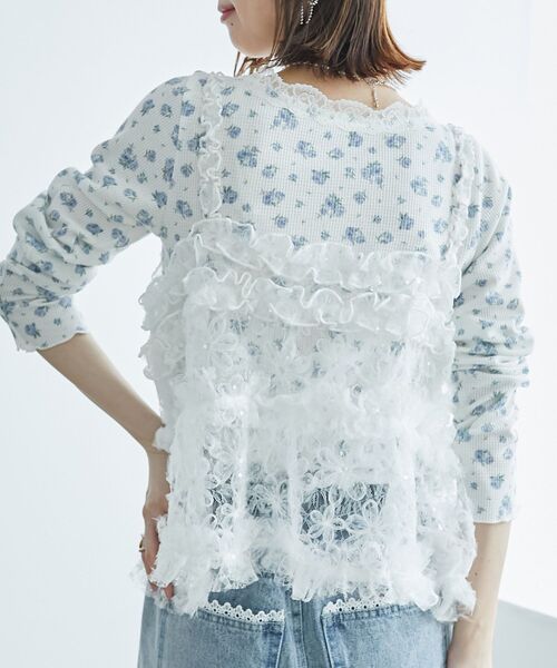 MAJESTIC LEGON（マジェスティックレゴン）の「ローズモチーフ付き長袖トップス（Tシャツ/カットソー・レディース・ホワイト系その他2/ブルー系その他2/ピンク系その他2/ホワイト系その他・MEDIUM）」の10枚目の写真