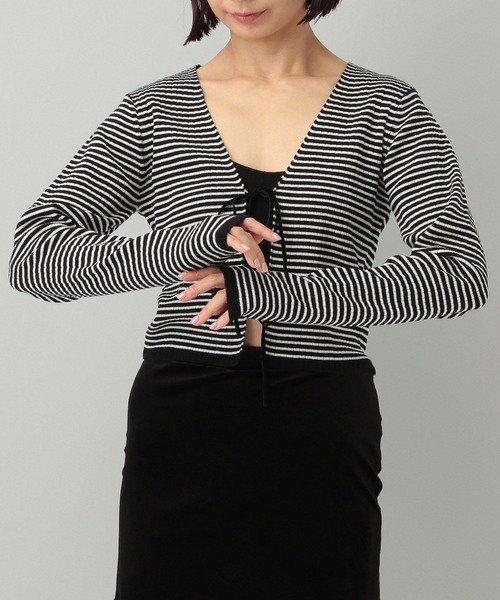 A part by(アパートバイ)の「【e/rm】シルクコンカーディガン(カーディガン/ボレロ・レディース・その他/ボルドー/ブラック・FREE)」の7枚目の写真