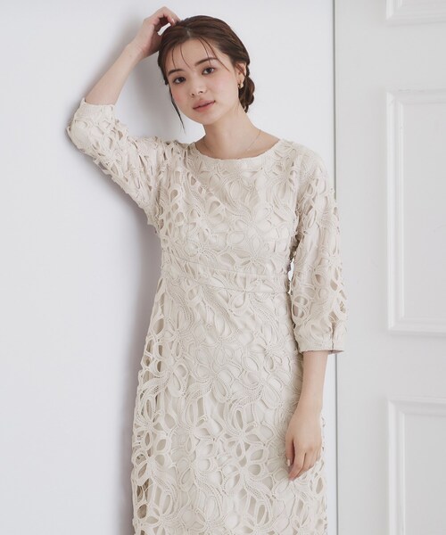 【セール】リボンレースタックワンピース【洗濯機洗い可/イージーアイロン】（ワンピース）｜index（インデックス） 5,455円