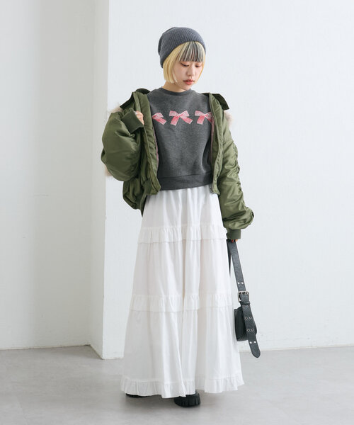 w closet（ダブルクローゼット）の「ティアードロングスカート（スカート・レディース・オフホワイト/ブラック/ブラウン・FREE）」の12枚目の写真