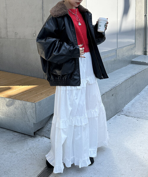 w closet（ダブルクローゼット）の「ティアードロングスカート（スカート・レディース・オフホワイト/ブラック/ブラウン・FREE）」の16枚目の写真