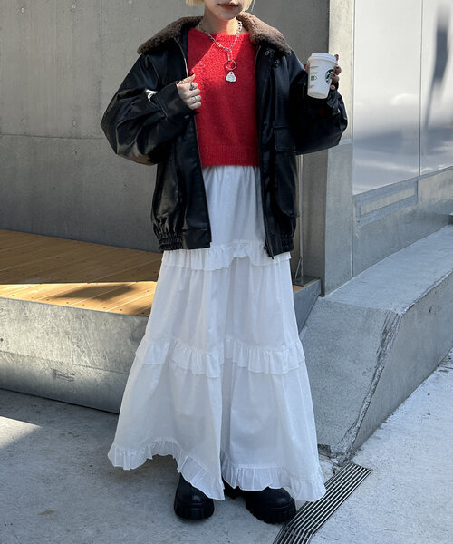 w closet（ダブルクローゼット）の「ティアードロングスカート（スカート・レディース・オフホワイト/ブラック/ブラウン・FREE）」の18枚目の写真