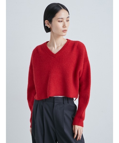 MIESROHE（ミースロエ）の「シャギーＶネックワイドニット（ニット/セーター・レディース・チャコールグレー/レッド/ホワイト・FREE）」の3枚目の写真