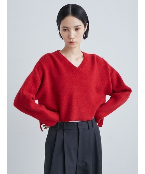 MIESROHE（ミースロエ）の「シャギーＶネックワイドニット（ニット/セーター・レディース・チャコールグレー/レッド/ホワイト・FREE）」の6枚目の写真