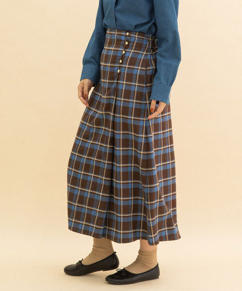 POU DOU DOU（プードゥドゥ）の「タータンチェックラップスカート（スカート・レディース・ダークブラウン/ネイビー・M）」の4枚目の写真
