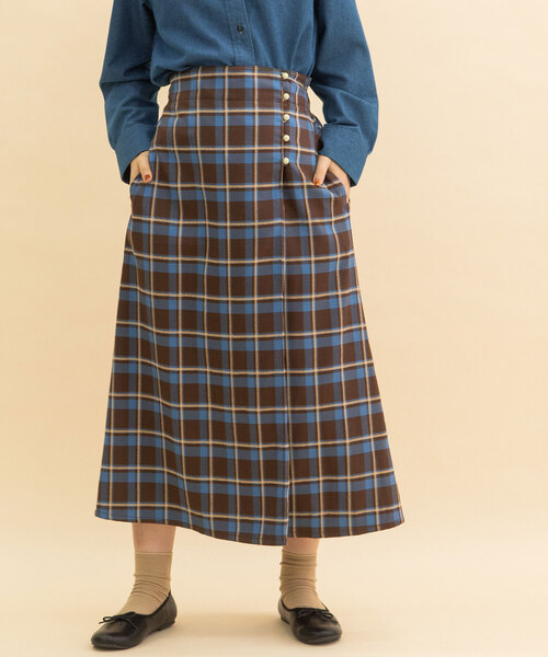 POU DOU DOU（プードゥドゥ）の「タータンチェックラップスカート（スカート・レディース・ダークブラウン/ネイビー・M）」の5枚目の写真