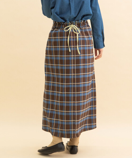POU DOU DOU（プードゥドゥ）の「タータンチェックラップスカート（スカート・レディース・ダークブラウン/ネイビー・M）」の6枚目の写真