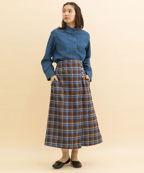 POU DOU DOU（プードゥドゥ）の「タータンチェックラップスカート（スカート・レディース・ダークブラウン/ネイビー・M）」の7枚目の写真