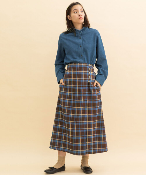 POU DOU DOU（プードゥドゥ）の「タータンチェックラップスカート（スカート・レディース・ダークブラウン/ネイビー・M）」の8枚目の写真