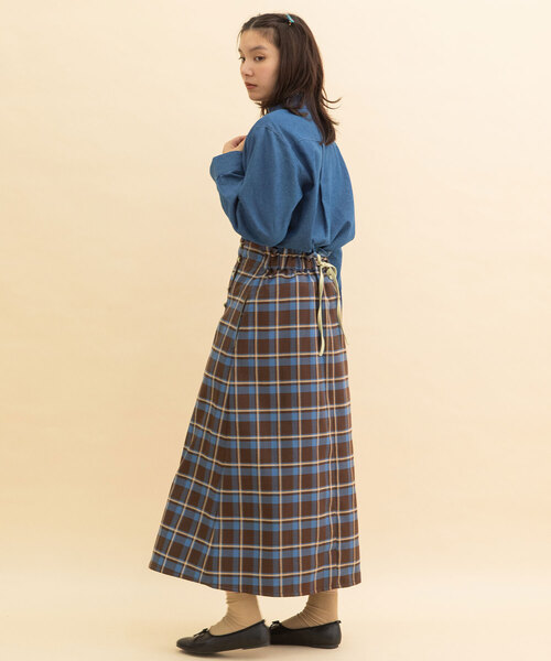 POU DOU DOU（プードゥドゥ）の「タータンチェックラップスカート（スカート・レディース・ダークブラウン/ネイビー・M）」の9枚目の写真