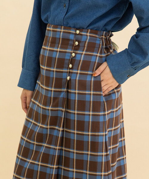 POU DOU DOU（プードゥドゥ）の「タータンチェックラップスカート（スカート・レディース・ダークブラウン/ネイビー・M）」の10枚目の写真