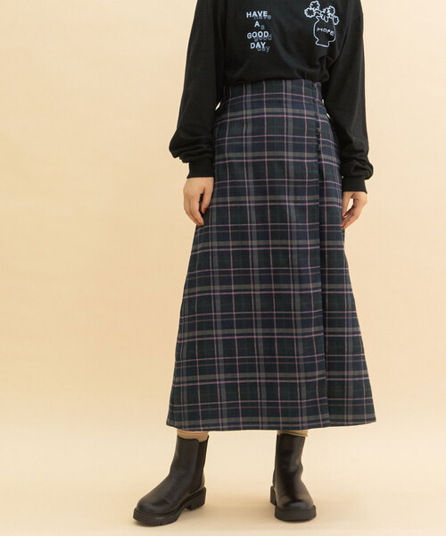 POU DOU DOU（プードゥドゥ）の「タータンチェックラップスカート（スカート・レディース・ダークブラウン/ネイビー・M）」の15枚目の写真