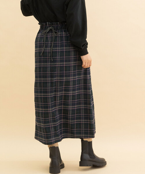 POU DOU DOU（プードゥドゥ）の「タータンチェックラップスカート（スカート・レディース・ダークブラウン/ネイビー・M）」の18枚目の写真