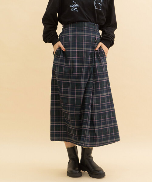 POU DOU DOU（プードゥドゥ）の「タータンチェックラップスカート（スカート・レディース・ダークブラウン/ネイビー・M）」の19枚目の写真
