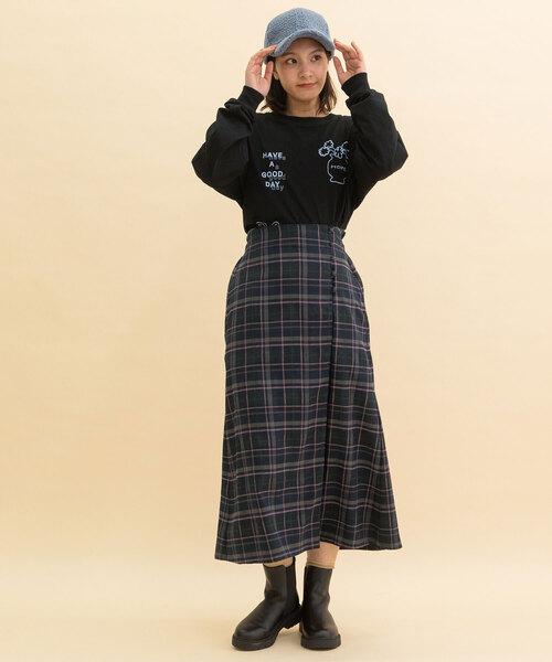 POU DOU DOU（プードゥドゥ）の「タータンチェックラップスカート（スカート・レディース・ダークブラウン/ネイビー・M）」の20枚目の写真