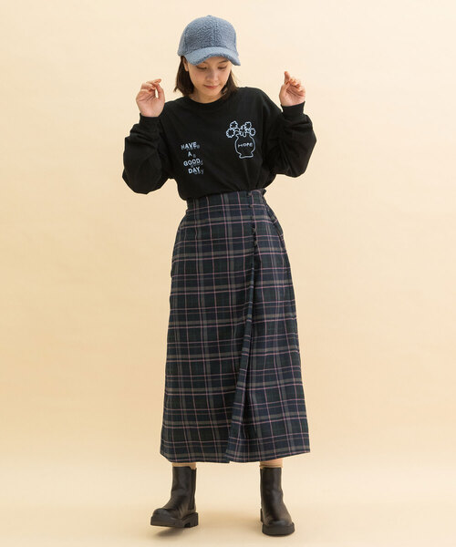 POU DOU DOU（プードゥドゥ）の「タータンチェックラップスカート（スカート・レディース・ダークブラウン/ネイビー・M）」の21枚目の写真