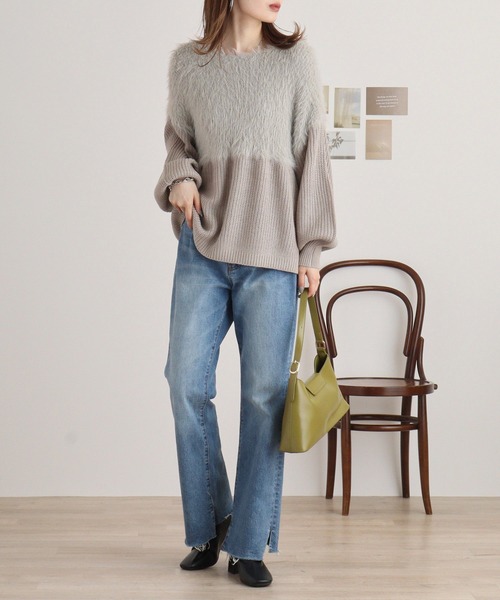 atONE(アットワン)の「フェザーヤーン切替プルオーバー(ニット/セーター・レディース・チャコール/アイボリー/グレー系その他・L/M)」の11枚目の写真