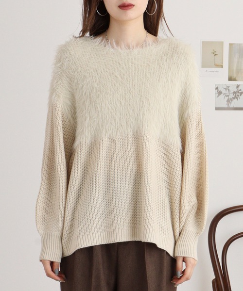 atONE(アットワン)の「フェザーヤーン切替プルオーバー(ニット/セーター・レディース・チャコール/アイボリー/グレー系その他・L/M)」の16枚目の写真