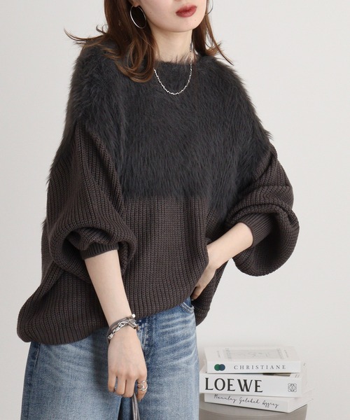 atONE(アットワン)の「フェザーヤーン切替プルオーバー(ニット/セーター・レディース・チャコール/アイボリー/グレー系その他・L/M)」の14枚目の写真