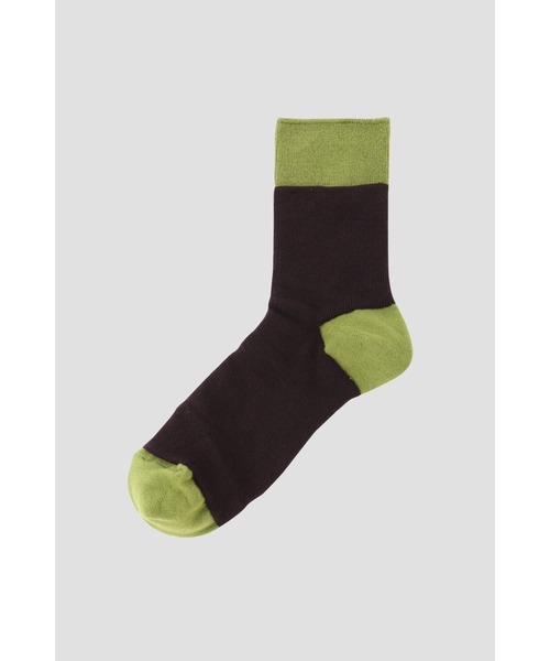 MHL.（エムエイチエル）の「DOUBLE LAYERED SOCK（ソックス/靴下・メンズ・ブルー/オフホワイト/ダークブラウン・FREE）」の3枚目の写真