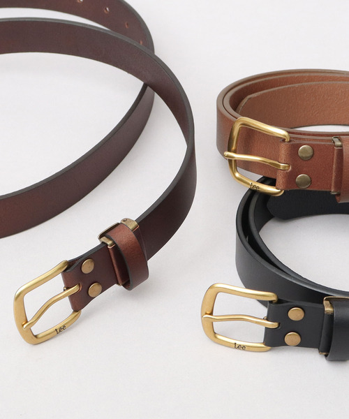 本革 ゴールドスクエアバックル レザーナローベルト 30mm（ベルト