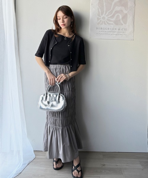 classicalelf(クラシカルエルフ)の「マルチWAYで着回し自在。テレコリブ素材アメスリキャミ&カーデ セットアップアンサンブル(5分袖)(キャミソール・レディース・ブルー系/チャコール/アイボリー/グレイッシュベージュ/ブラック・X-LARGE/SMALL/MEDIUM/LARGE)」の17枚目の写真