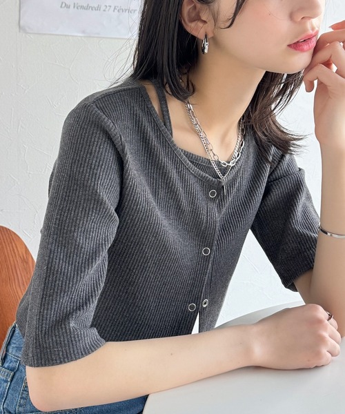 classicalelf(クラシカルエルフ)の「マルチWAYで着回し自在。テレコリブ素材アメスリキャミ&カーデ セットアップアンサンブル(5分袖)(キャミソール・レディース・ブルー系/チャコール/アイボリー/グレイッシュベージュ/ブラック・X-LARGE/SMALL/MEDIUM/LARGE)」の21枚目の写真