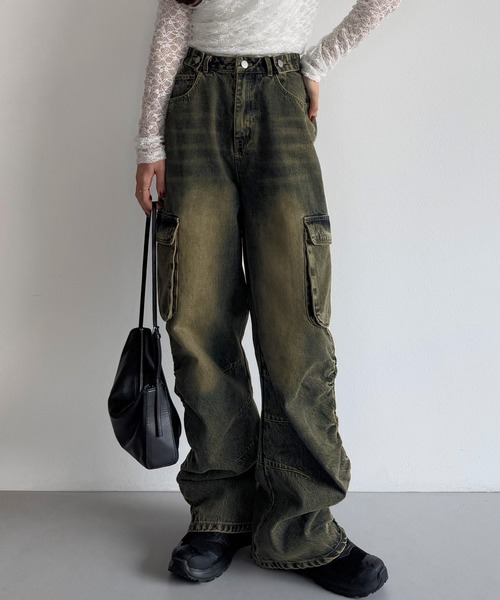 callautia（カラウティア）の「サイドギャザーデニムカーゴパンツ（デニムパンツ・レディース・ブラック/ライトブルー/ブルー・LARGE/MEDIUM/SMALL）」の9枚目の写真