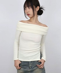 4INT.（フォイント）の「オフショルダー サイドスリット リブ 長袖 ニットプルオーバー（ニット/セーター）」