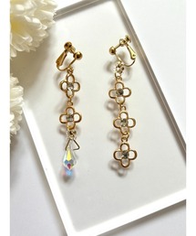 【YM】ビジュー×花 クリスタル アシメ ニッケルフリーイヤリング(MA)