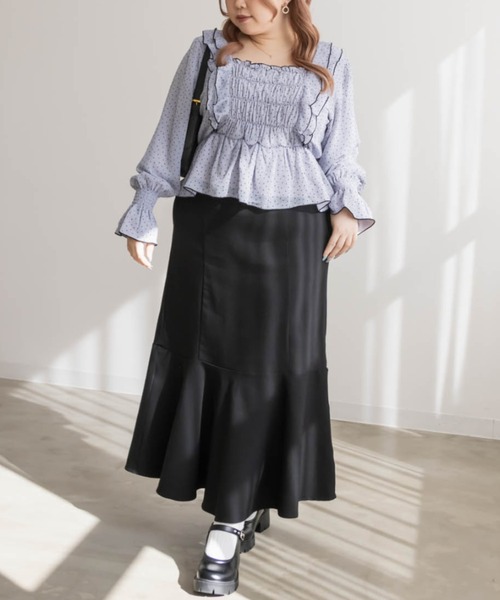 CLETTE(クレット)の「ドット柄フリルブラウス(シャツ/ブラウス・レディース・オフホワイト/ブルー・LL/3L/4L)」の17枚目の写真