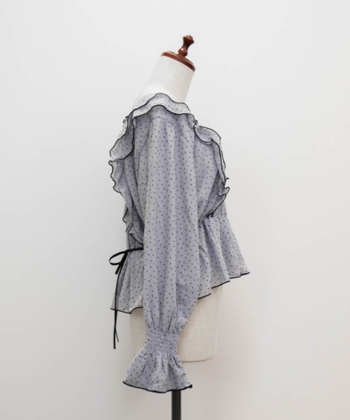 CLETTE(クレット)の「ドット柄フリルブラウス(シャツ/ブラウス・レディース・オフホワイト/ブルー・LL/3L/4L)」の13枚目の写真