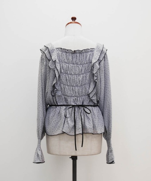 CLETTE(クレット)の「ドット柄フリルブラウス(シャツ/ブラウス・レディース・オフホワイト/ブルー・LL/3L/4L)」の14枚目の写真