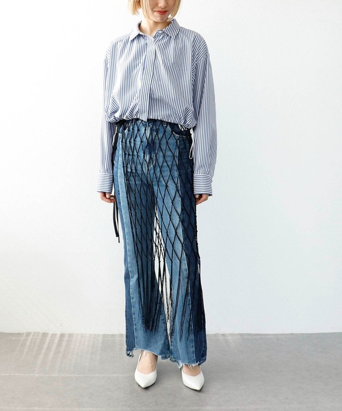 Three Four Time(スリーフォータイム)の「配色デニムパンツ(デニムパンツ・レディース・インディゴブルー・S/M)」の9枚目の写真