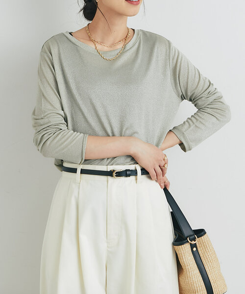 un dix cors（アンディコール）の「《ヘルシーな透け感》ラメシアーロンT（Tシャツ/カットソー・レディース・シルバー/ブラック/ベージュ・FREE）」の2枚目の写真